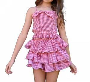 NEW FBZ girls olivia gingham 3 layer skirt in red
